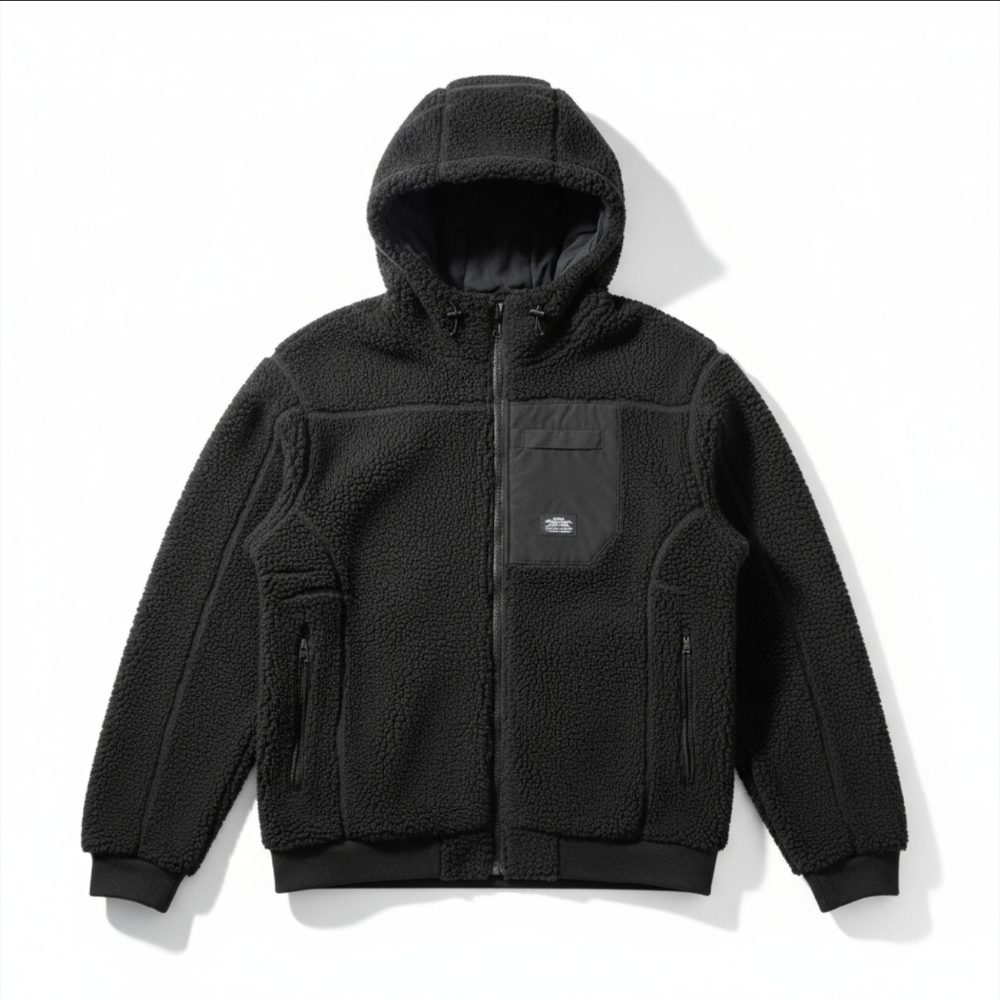 MADNESS MDNS Heavy Sherpa Fleece Windstopper Hooded Jacket Black XL